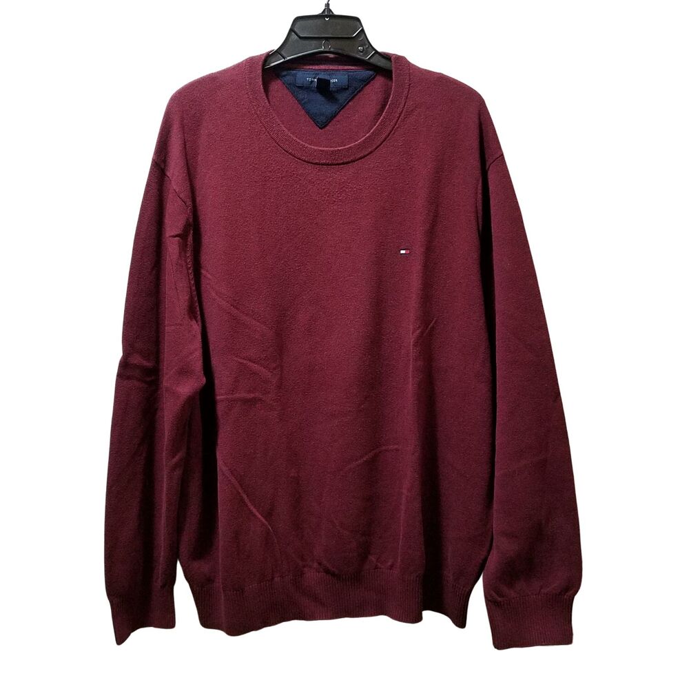 Tommy Hilfiger Crewneck Sweater Men’s XL Burgundy Maroon Cotton